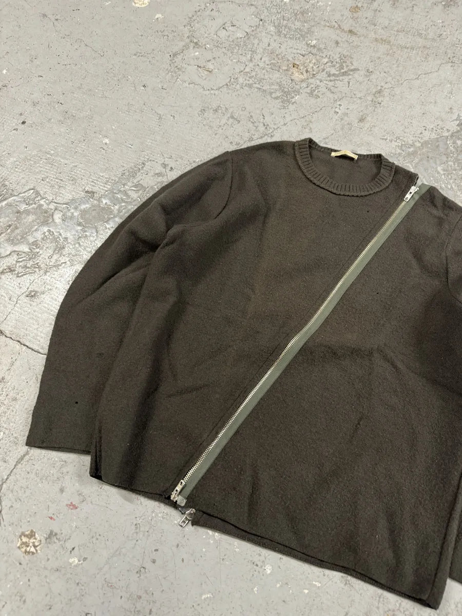 Daniele Alessandrini Asymmetrical Full Zip Brown Wool Sweater (M) 5
