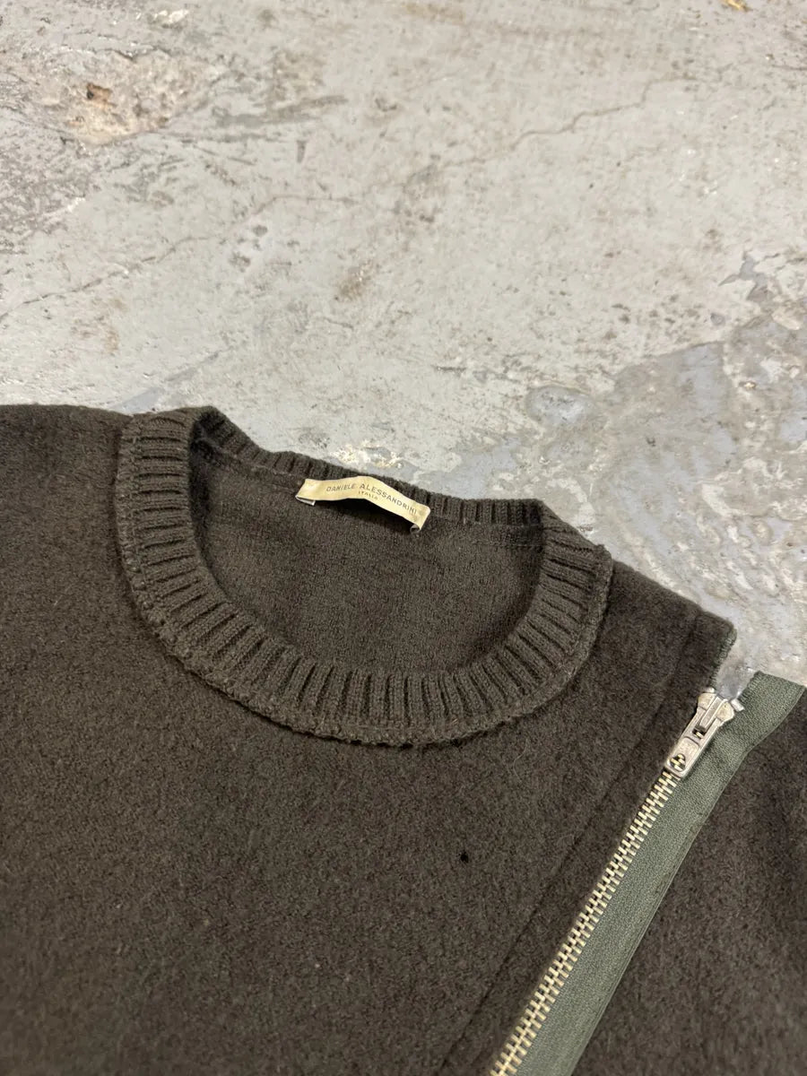 Daniele Alessandrini Asymmetrical Full Zip Brown Wool Sweater (M) 7