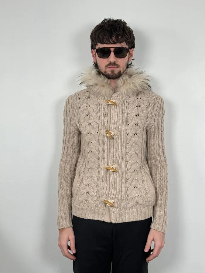 Daniele Alessandrini Beige Torsade Wool Faux Fur Sweater ZjegslS 1
