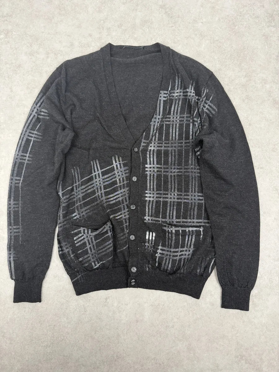 Daniele Alessandrini Black & Grey Wool Geometrical Cardigan EHBAxsT 0