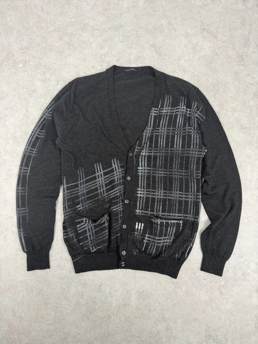 Daniele Alessandrini Black & Grey Wool Geometrical Cardigan EHBAxsT 5