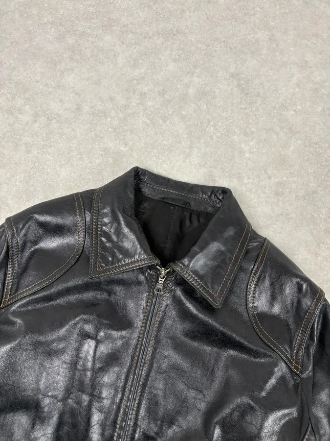 Daniele Alessandrini Black Eroded Leather Jacket SHytpUp 3