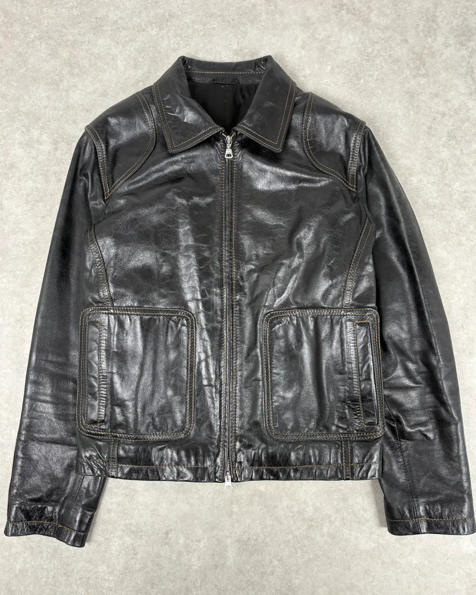 Daniele Alessandrini Black Eroded Leather Jacket SHytpUp 0