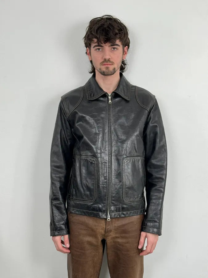 Daniele Alessandrini Black Eroded Leather Jacket SHytpUp 1