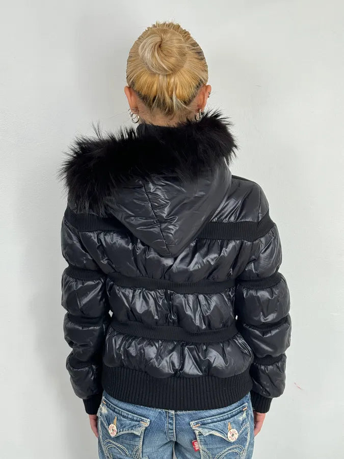 Daniele Alessandrini Black Hybrid Faux Fur Puffer Jacket FJfuQXU 2
