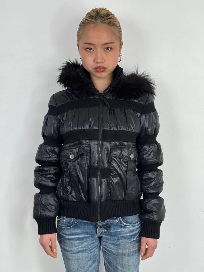 Daniele Alessandrini Black Hybrid Faux Fur Puffer Jacket FJfuQXU 1