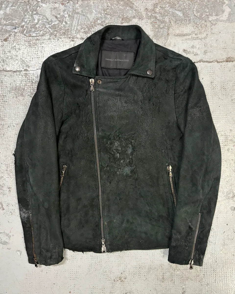 Daniele Alessandrini Black Leather Biker Jacket Distressed Size M ylhSetP 0