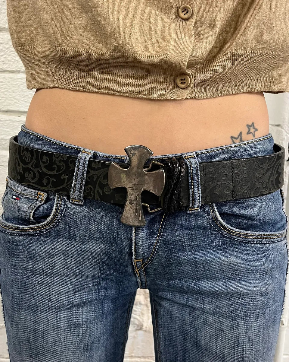Daniele Alessandrini Black Leather Cross Buckle Belt WXrRogq 1