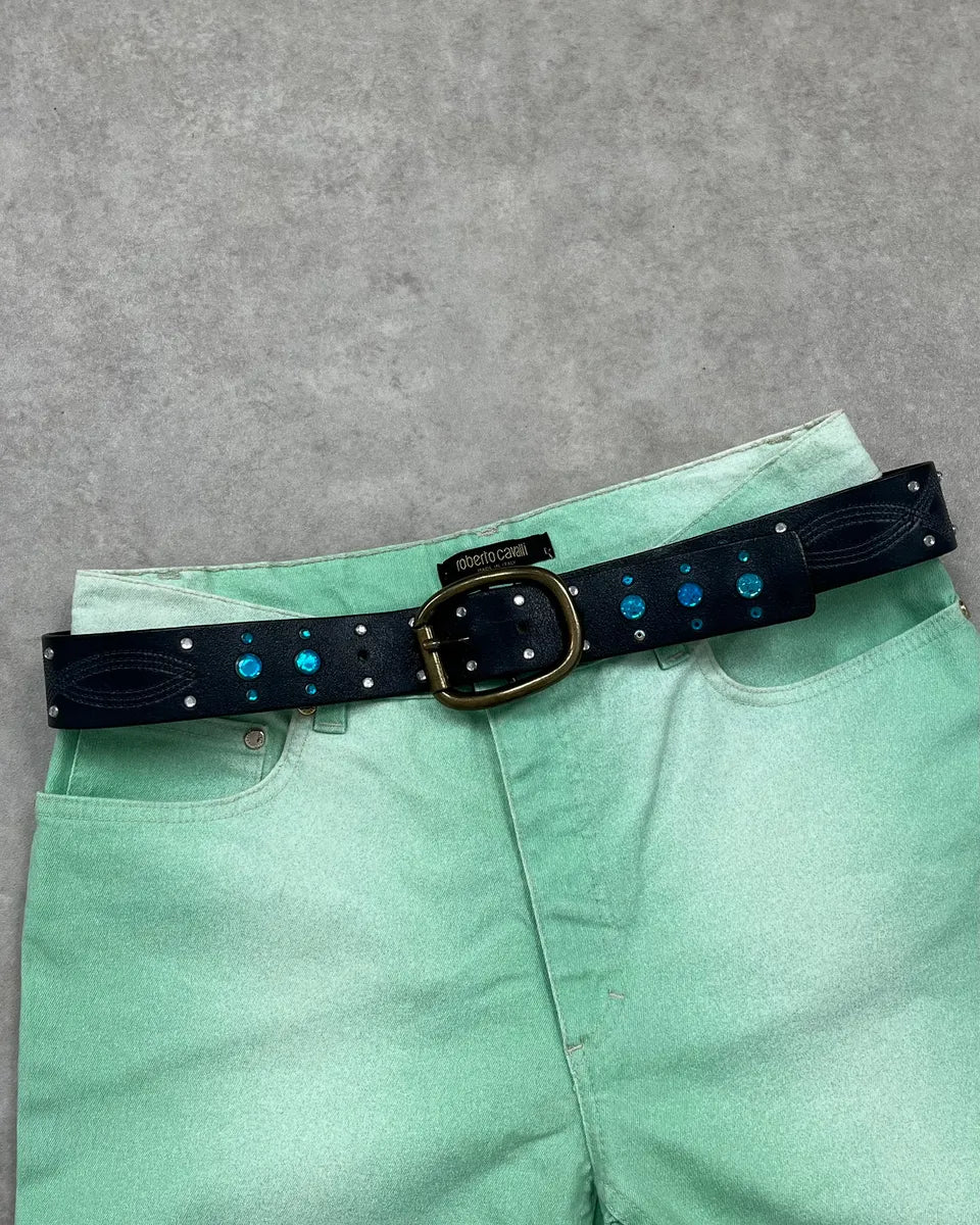 Daniele Alessandrini Black Leather Turquoise Studded Belt AycNhfM 0