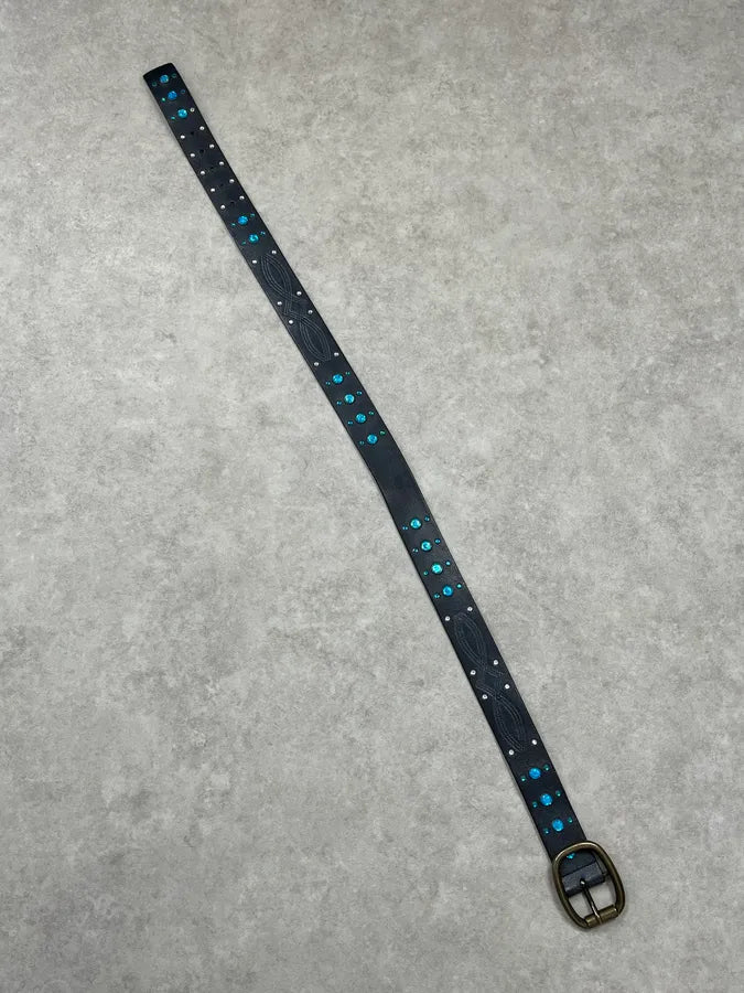 Daniele Alessandrini Black Leather Turquoise Studded Belt AycNhfM 7