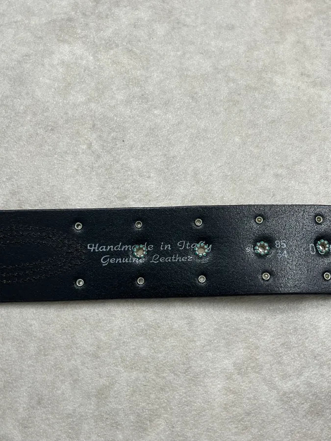 Daniele Alessandrini Black Leather Turquoise Studded Belt AycNhfM 5