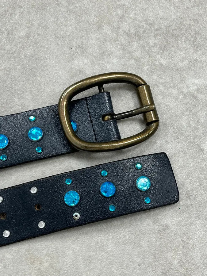 Daniele Alessandrini Black Leather Turquoise Studded Belt AycNhfM 3