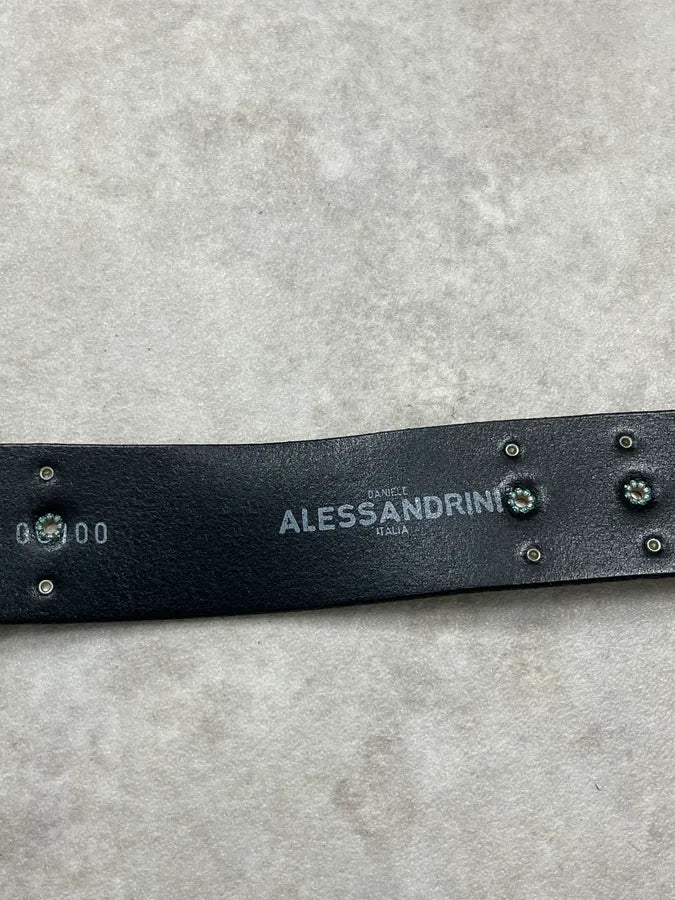 Daniele Alessandrini Black Leather Turquoise Studded Belt AycNhfM 6