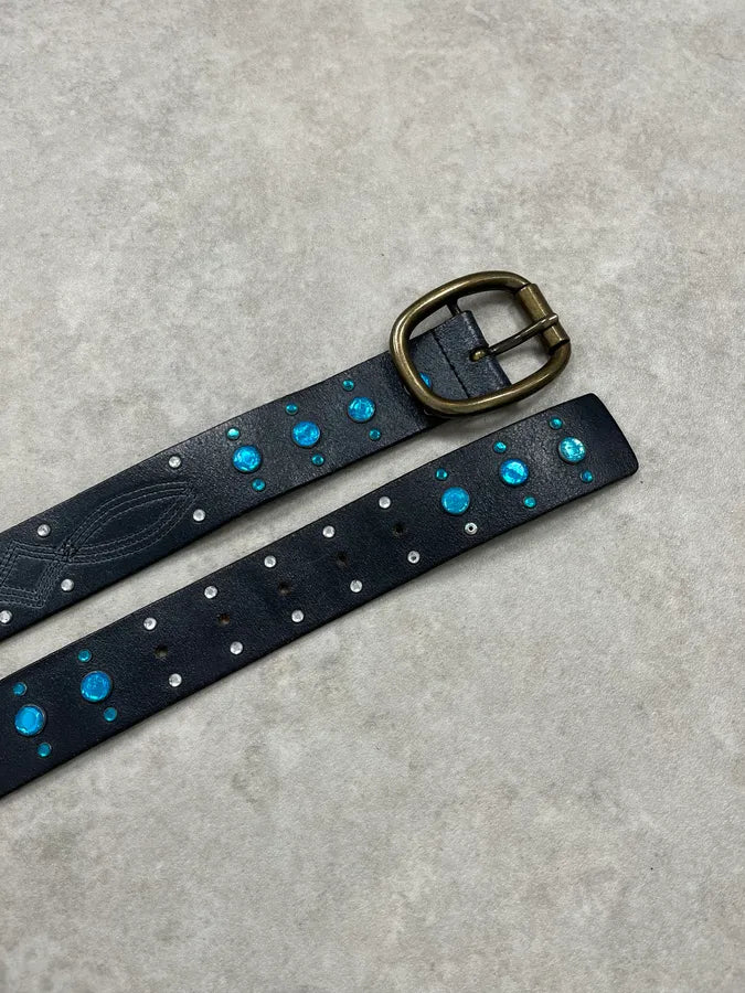 Daniele Alessandrini Black Leather Turquoise Studded Belt AycNhfM 2