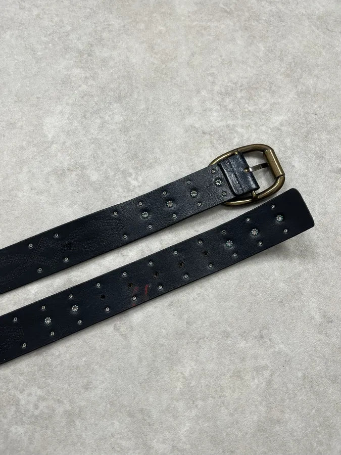 Daniele Alessandrini Black Leather Turquoise Studded Belt AycNhfM 4