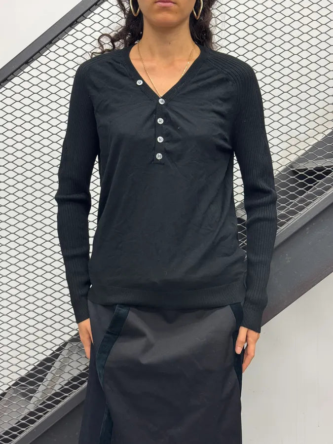Daniele Alessandrini Black Ribbed Henley Longsleeve RslJMqj 1