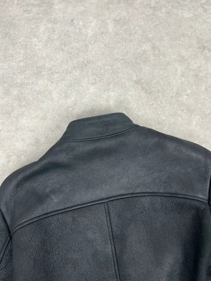 Daniele Alessandrini Black Shearling Lined Suede Leather Jacket BIqIWoq 6