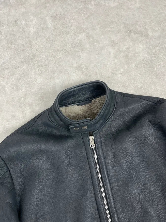 Daniele Alessandrini Black Shearling Lined Suede Leather Jacket BIqIWoq 3
