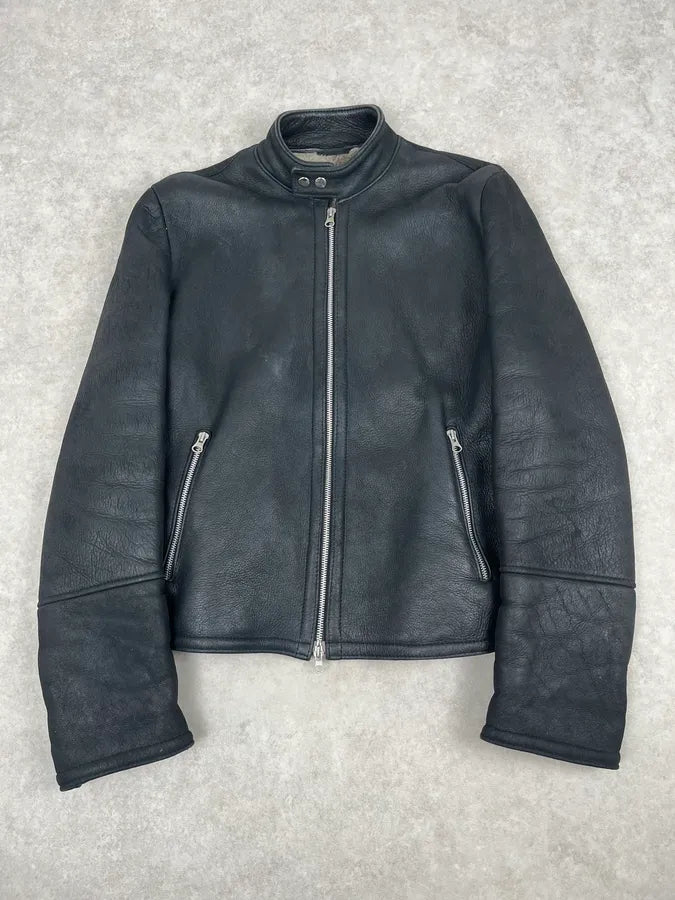 Daniele Alessandrini Black Shearling Lined Suede Leather Jacket BIqIWoq 0