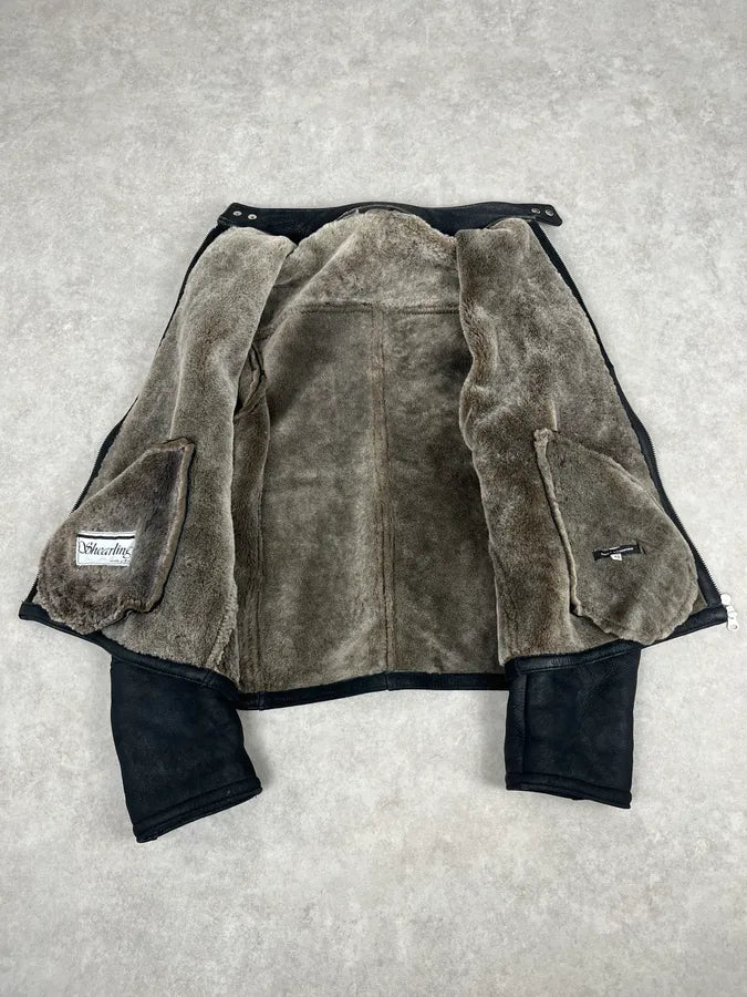 Daniele Alessandrini Black Shearling Lined Suede Leather Jacket BIqIWoq 7