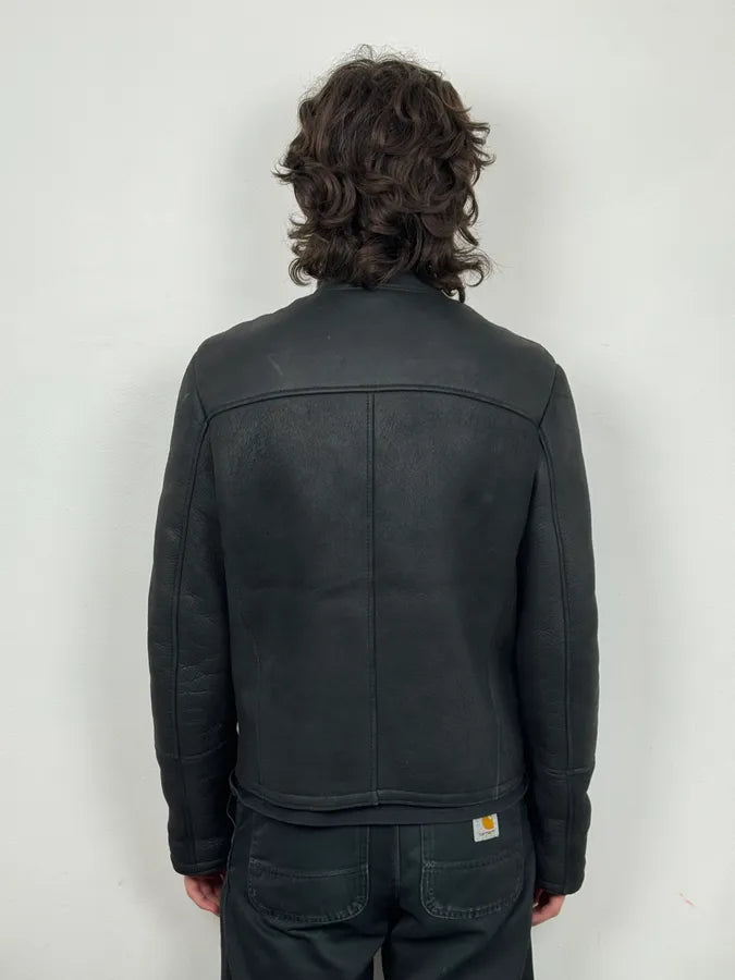 Daniele Alessandrini Black Shearling Lined Suede Leather Jacket BIqIWoq 2