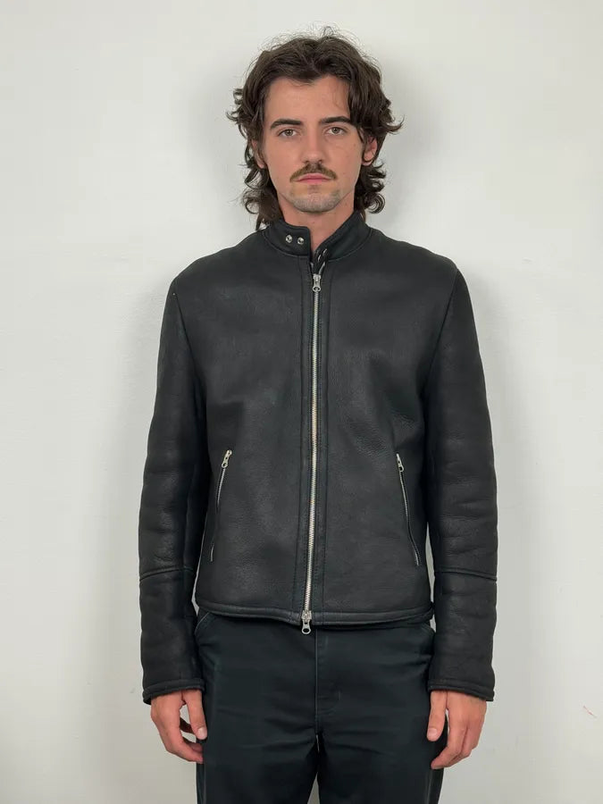 Daniele Alessandrini Black Shearling Lined Suede Leather Jacket BIqIWoq 1