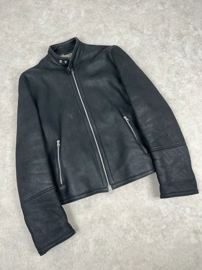 Daniele Alessandrini Black Shearling Lined Suede Leather Jacket BIqIWoq 4