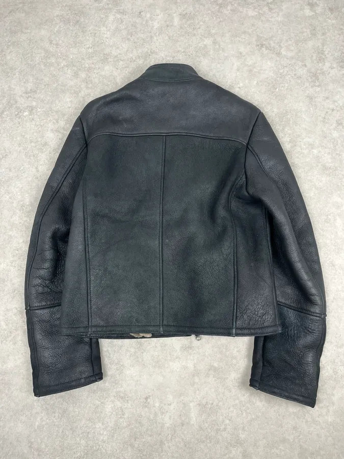 Daniele Alessandrini Black Shearling Lined Suede Leather Jacket BIqIWoq 5