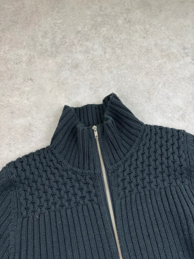 Daniele Alessandrini Black Textured Wool Zip Sweater yLhNiMT 3