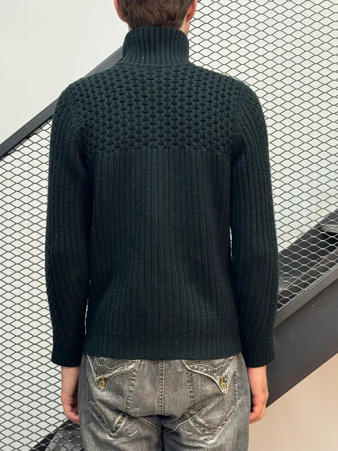 Daniele Alessandrini Black Textured Wool Zip Sweater yLhNiMT 2