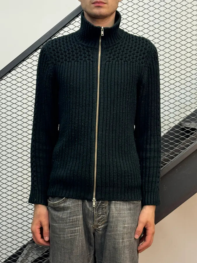 Daniele Alessandrini Black Textured Wool Zip Sweater yLhNiMT 1