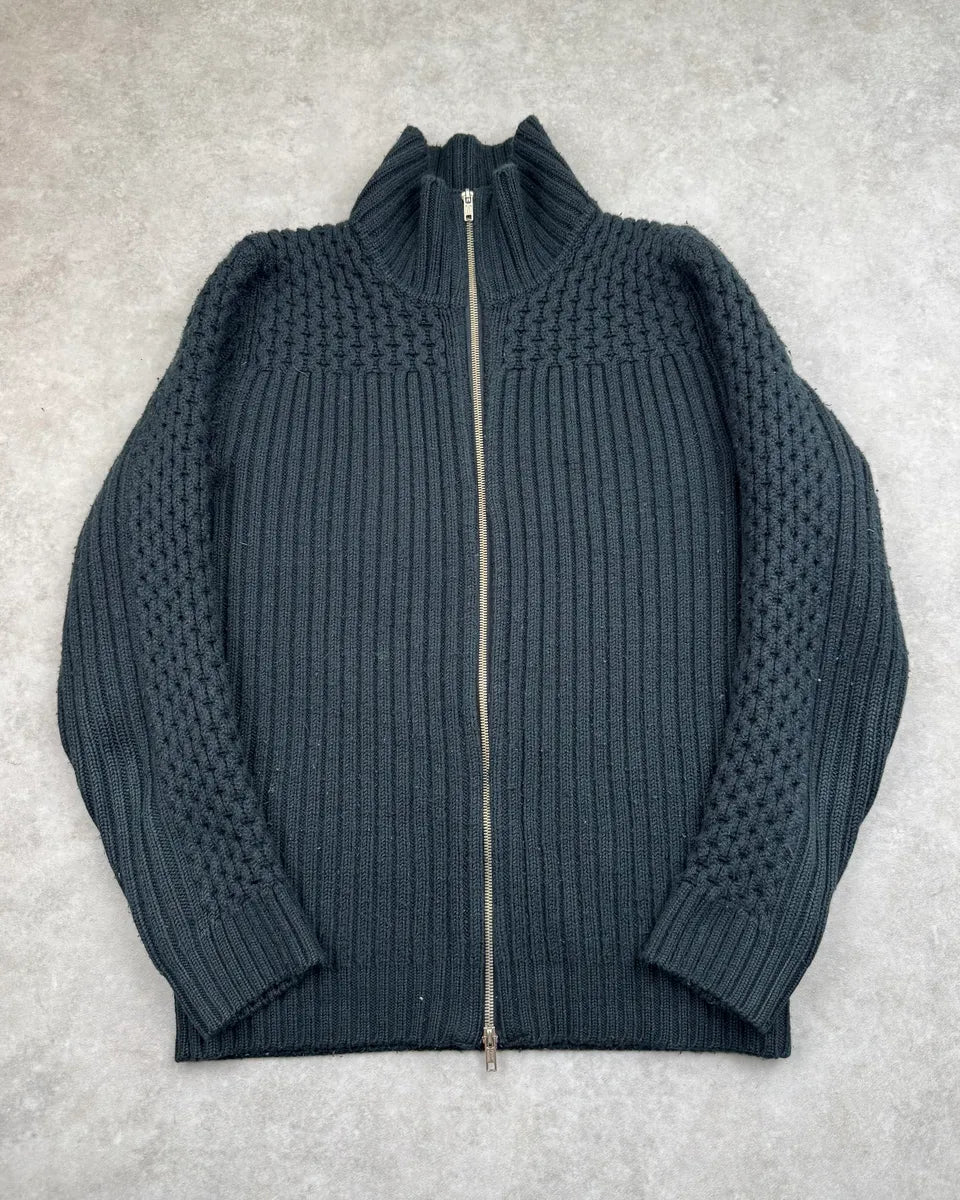 Daniele Alessandrini Black Textured Wool Zip Sweater yLhNiMT 0