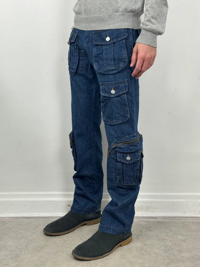 Daniele Alessandrini Blue Multi-Pocket Cargo Jeans HeBABuE 1