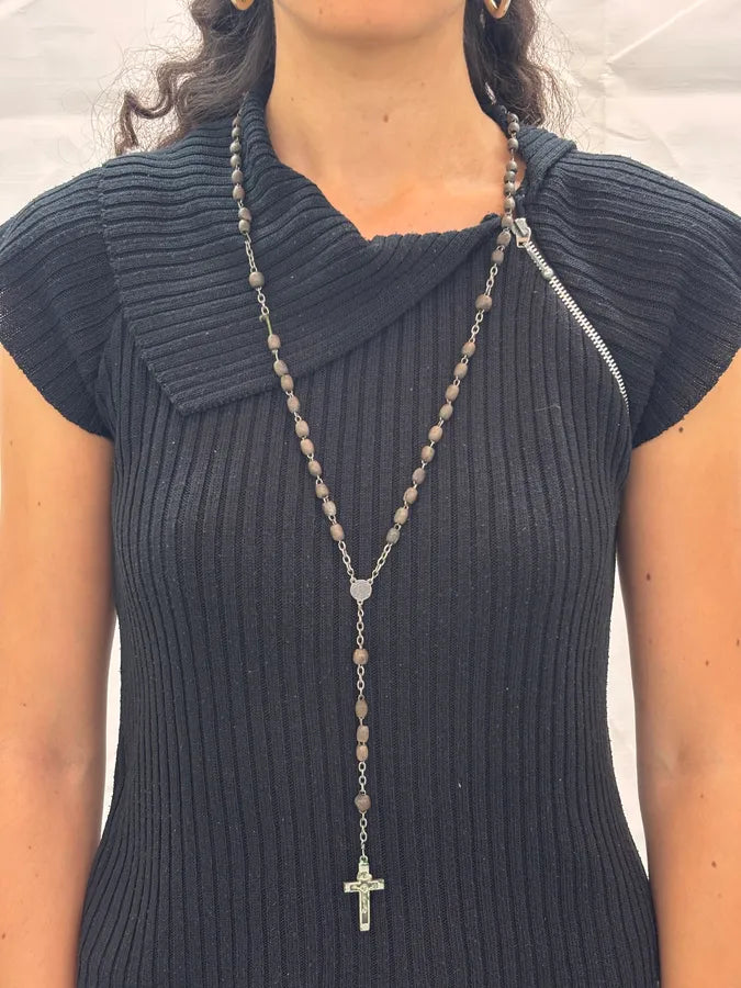 Archive Brown Beaded Cross Rosary Necklace IpfdVNa 1