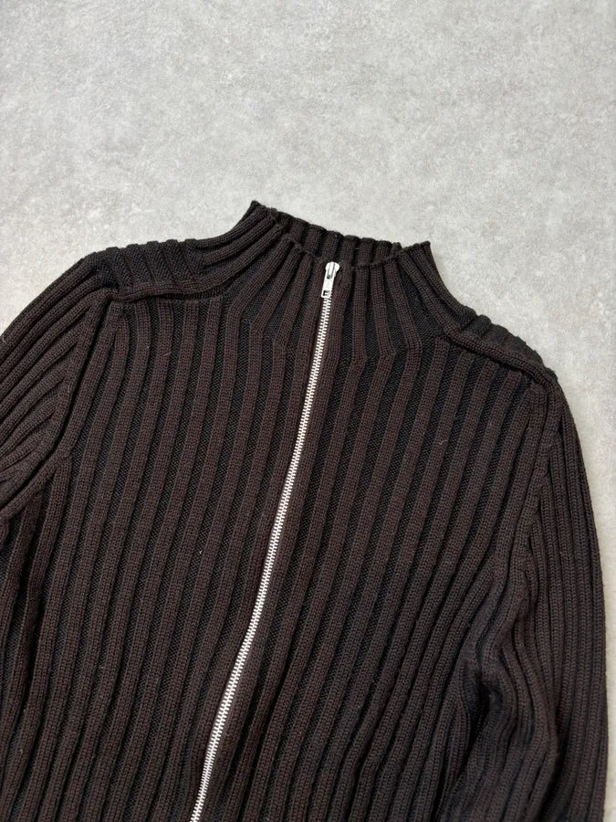 Daniele Alessandrini Brown Minimalist Zip-Up Sweater  EPwuUdS 3