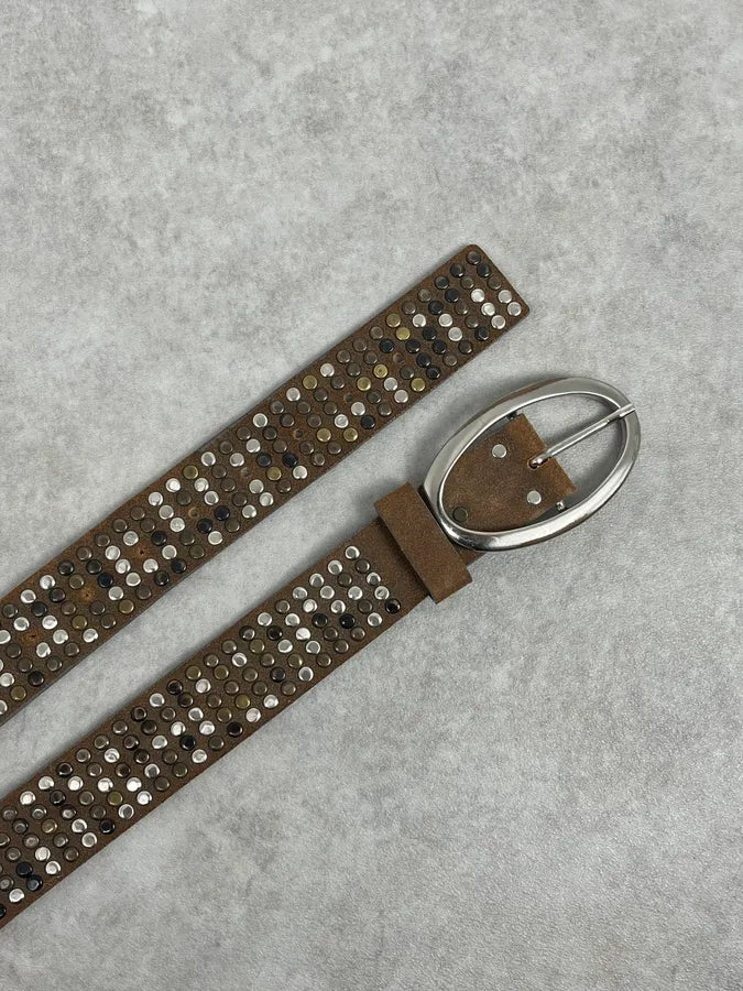 Daniele Alessandrini Brown Studded Leather Belt qzhgudO 3
