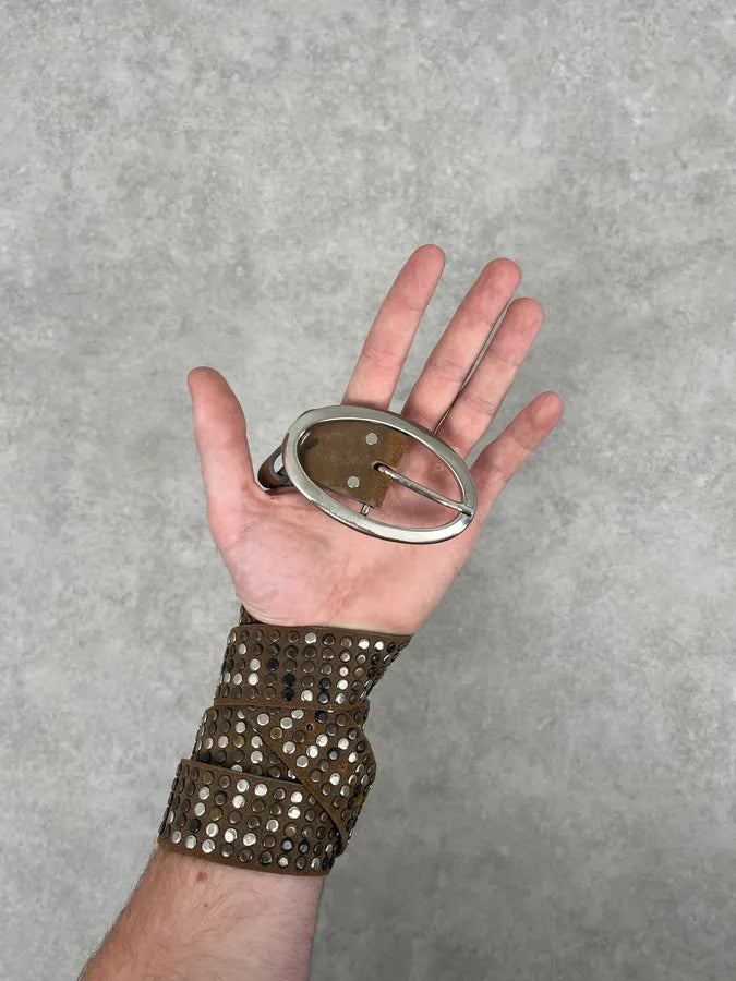 Daniele Alessandrini Brown Studded Leather Belt qzhgudO 1