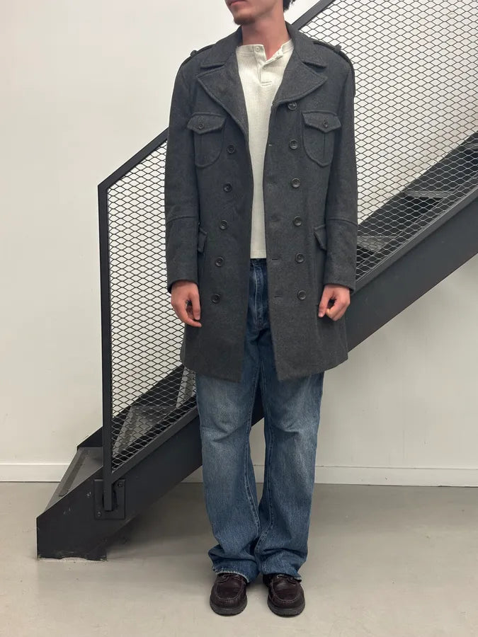 Daniele Alessandrini Buttoned Wool Military Long Coat DulHWLn 1