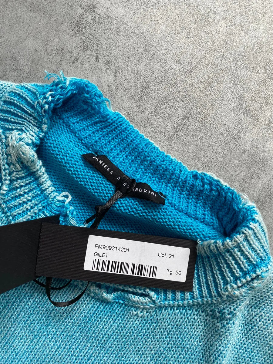 Daniele Alessandrini Destroyed Sleeveless Acid Blue Sweater (M) HWBJUnc 4