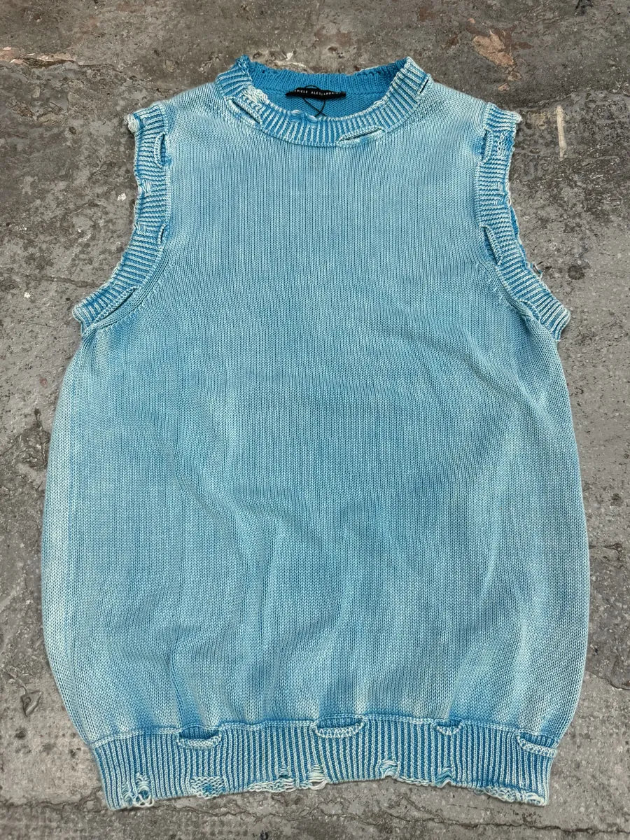 Daniele Alessandrini Destroyed Sleeveless Acid Blue Sweater (M) HWBJUnc 0