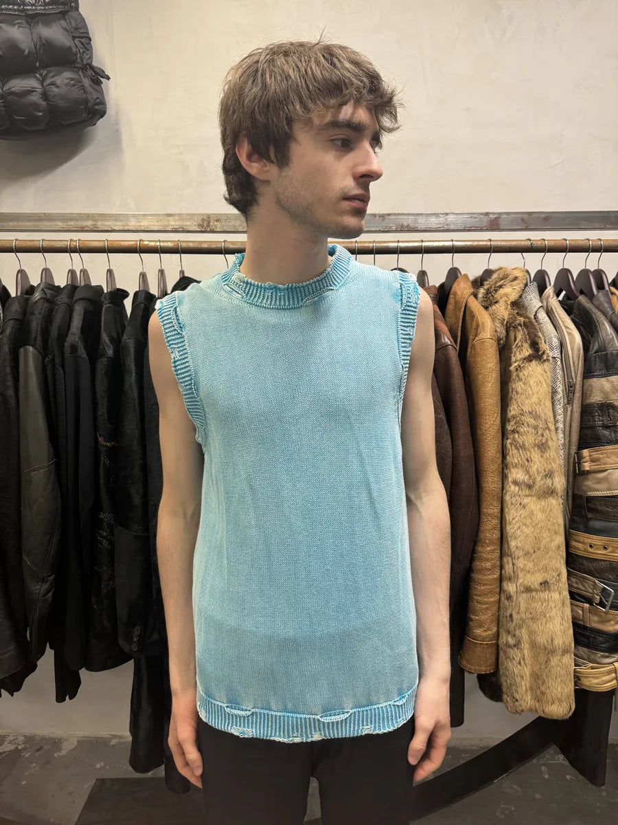 Daniele Alessandrini Destroyed Sleeveless Acid Blue Sweater (M) HWBJUnc 1