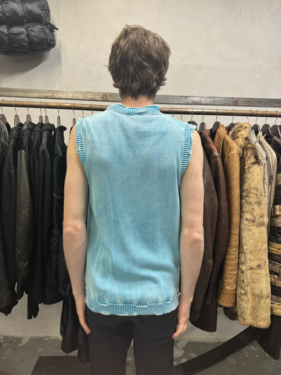 Daniele Alessandrini Destroyed Sleeveless Acid Blue Sweater (M) HWBJUnc 2