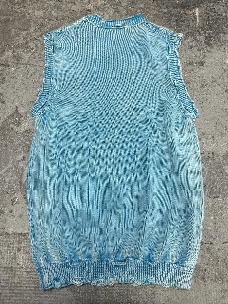 Daniele Alessandrini Destroyed Sleeveless Acid Blue Sweater (M) HWBJUnc 3