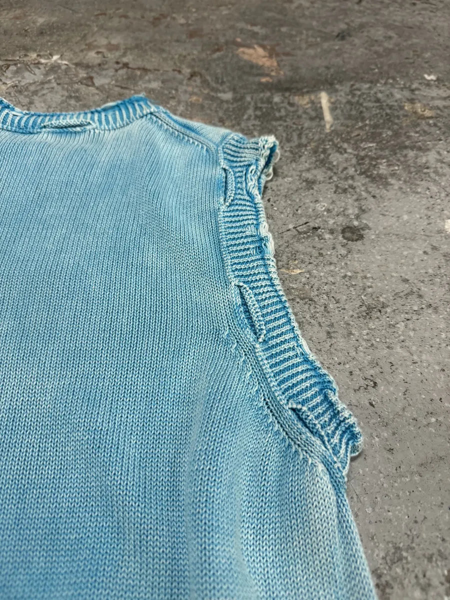 Daniele Alessandrini Destroyed Sleeveless Acid Blue Sweater (M) HWBJUnc 5