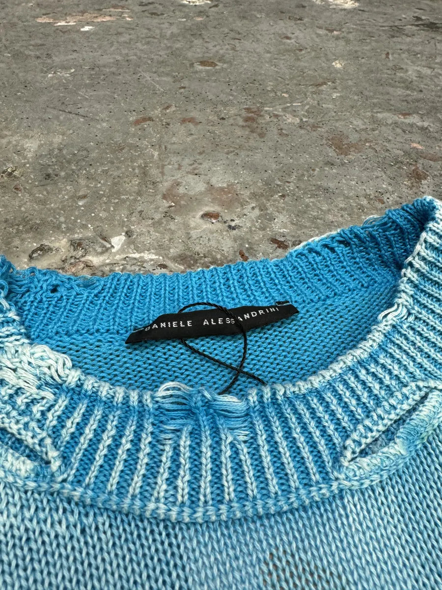 Daniele Alessandrini Destroyed Sleeveless Acid Blue Sweater (M) HWBJUnc 6