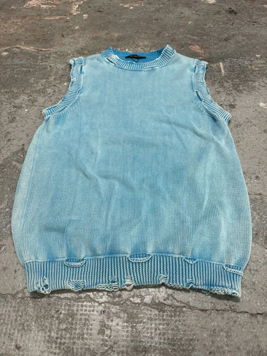 Daniele Alessandrini Destroyed Sleeveless Acid Blue Sweater (M) HWBJUnc 7