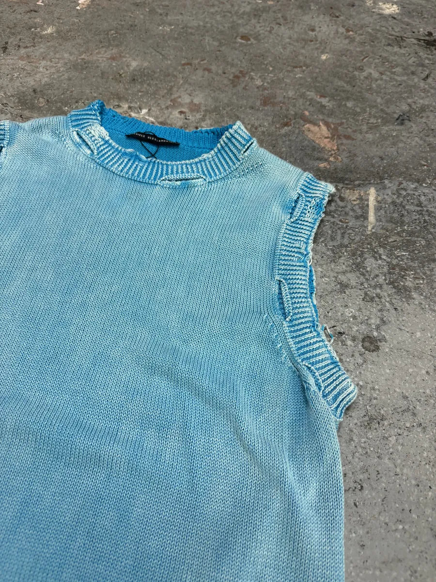 Daniele Alessandrini Destroyed Sleeveless Acid Blue Sweater (M) HWBJUnc 8