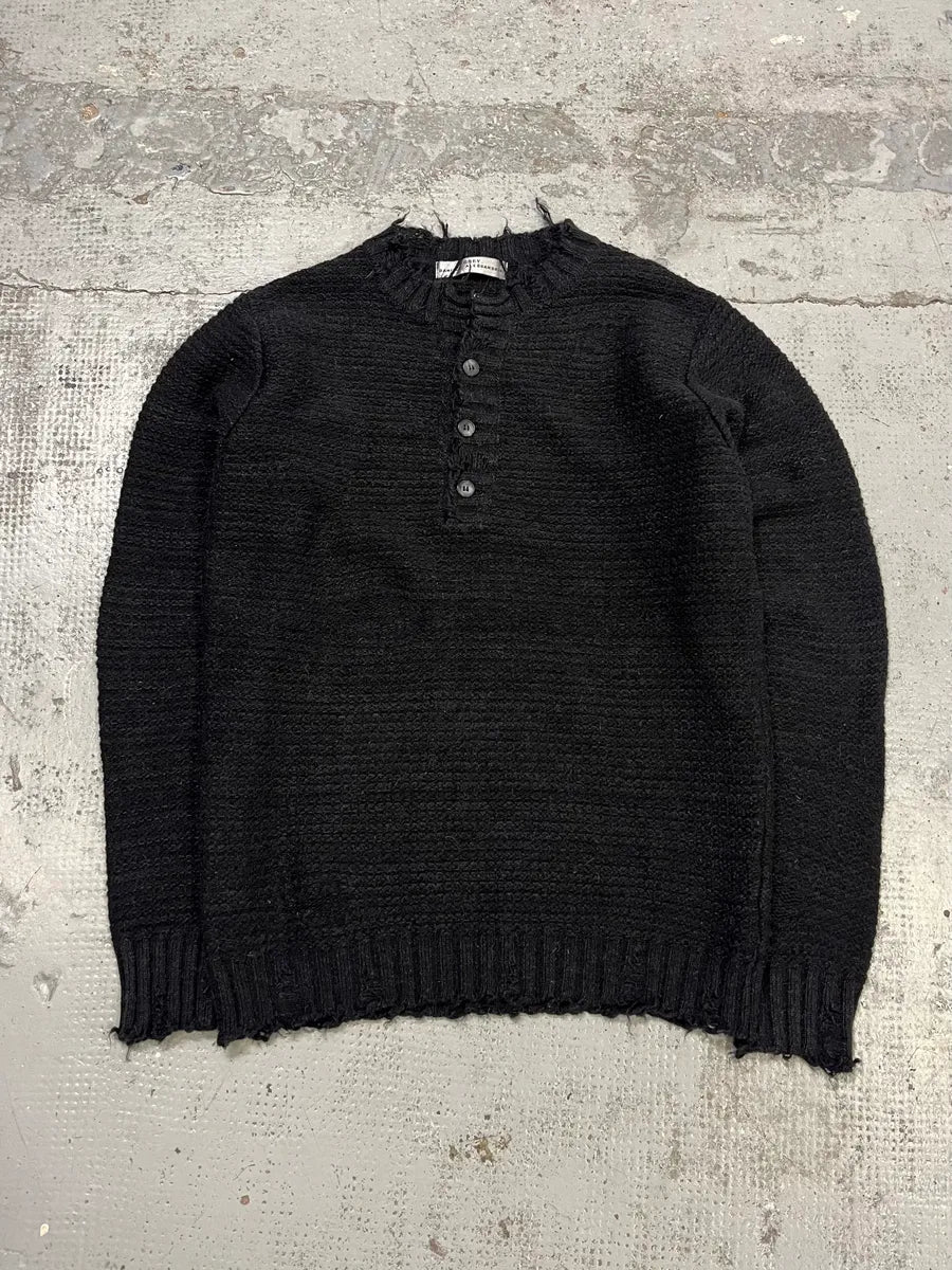 Daniele Alessandrini Distressed Black Wool Henley Sweater tdtrrGd 0