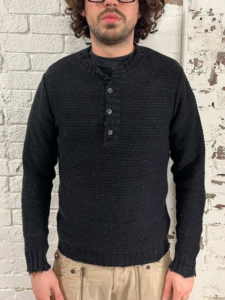 Daniele Alessandrini Distressed Black Wool Henley Sweater tdtrrGd 1