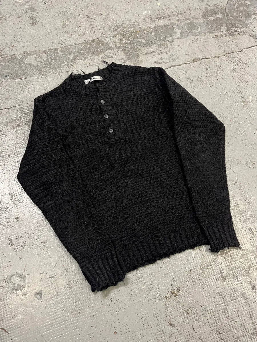 Daniele Alessandrini Distressed Black Wool Henley Sweater tdtrrGd 3